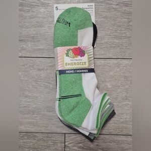 New Fruit of the Loom Men's Energize 5 Pairs Green and White Ankle Socks.